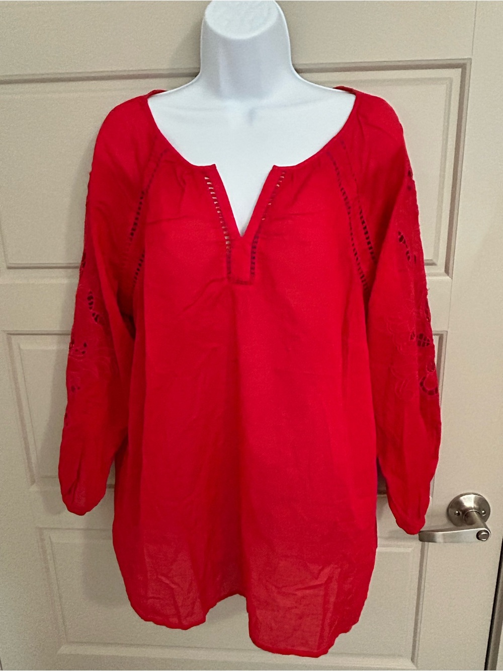 Talbots Red Embroidered Peasant Tunic